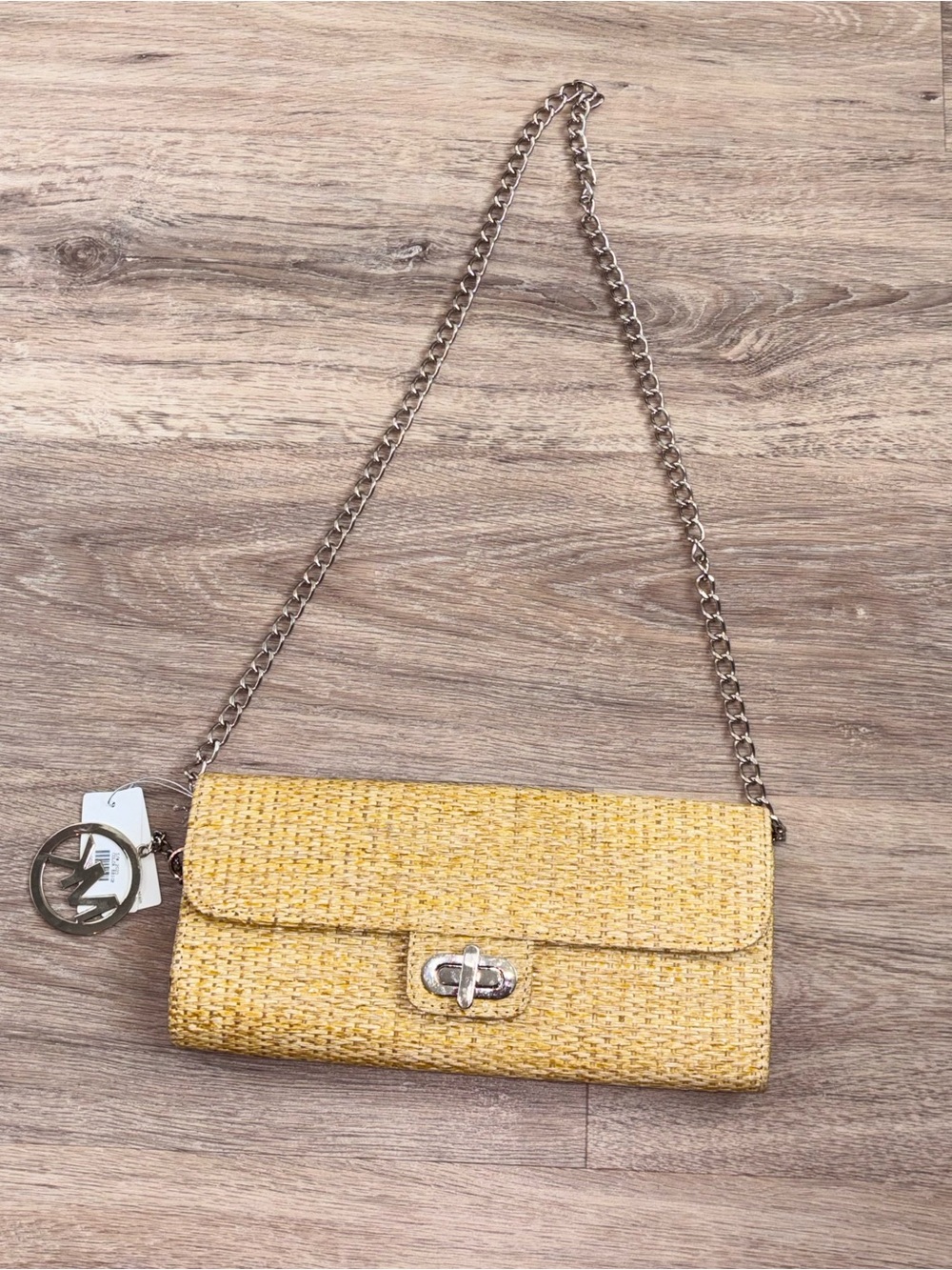 Woven Chain-Strap Crossbody Clutch Bag
